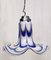 Postmodern Blue & White Murano Glass Pendant Lamp attributed to Mazzega, Italy, 1970s 4