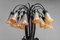 Tiffany Lilly Table Lamp with 18 Art Glass Shades in Bronze, 1980s 4