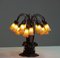 Tiffany Lilly Table Lamp with 18 Art Glass Shades in Bronze, 1980s 2