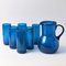 Blue Bubble Glass Pitcher with Tumblers, 1950s, Set of 7 2