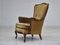 Danish Highback Armchair in Green Velour, 1950s 1