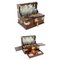 Decantador de cristal Coromandel 3 antiguo y cajón de juegos, siglo XIX. Juego de 14, Imagen 1