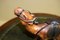 Vintage Aged Leather Camel Sculpture on Hand Carved Wood from Libertys 6