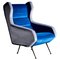 Vintage Italian Lounge Chair in Blue and Grey in the style of Gio Ponti, 1950s 1