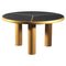 Sculptural Round Table in Wood, Brass and Dark Laminate, Italy 1970s 1