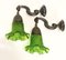 Art Nouveau Brass Wall Lamps with Green Glass Shades, 1940s, Set of 2 1