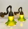 Art Nouveau Brass Wall Lamps with Green Glass Shades, 1940s, Set of 2 10