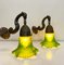 Art Nouveau Brass Wall Lamps with Green Glass Shades, 1940s, Set of 2, Image 10