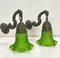 Art Nouveau Brass Wall Lamps with Green Glass Shades, 1940s, Set of 2 3