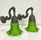 Jugendstil Messing Wandlampen mit Grünem Glasschirm, 1940er, 2er Set 3