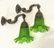 Art Nouveau Brass Wall Lamps with Green Glass Shades, 1940s, Set of 2 2