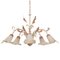 Suspension Chandelier with 5 Lights in White Murano Glass & Handmade Brass Structure, Italy, 1980s 1