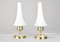 Midcentury Scandinavian Brass and Opaline Table Lamps, Set of 2 1
