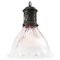 Lampade a sospensione vintage in vetro olophane industriale belga in ottone, Immagine 3