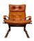 Vintage Scandinavian Cognac Lounge Chair and Foot Stool by Oddvin Rykken, 1960s, Set of 2 14