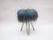 Vanity Stool with Blue Sheepskin Top and Hairpin Legs, 1950s 5