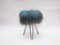 Taburete Vanity con superficie de piel de oveja azul y patas de horquilla, años 50, Imagen 6