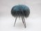 Vanity Stool with Blue Sheepskin Top and Hairpin Legs, 1950s 2