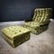 Fauteuil Mid-Century en Velours Vert avec Ottomane, Set de 2 1