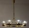 Art Deco Oval Brass and Murano Glass Chandelier attributed to Ercole Barovier, 1940s 4