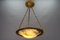 French Bronze, Brass and White Alabaster Pendant Light, 1920s 5