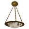 French Bronze, Brass and White Alabaster Pendant Light, 1920s 1