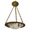 French Bronze, Brass and White Alabaster Pendant Light, 1920s, Image 1