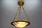 French Bronze, Brass and White Alabaster Pendant Light, 1920s 3