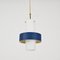 Italian Opal Glass, Brass and Blue Metal Pendant Lamp from Stilnovo, 1950s, Image 2