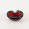 Blue and Red Sommerso Murano Glass Heart-Shaped Bowl by Flavio Poli, Italy, 1960s 2