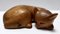 Vintage Hand Carved Wooden Sleeping Cat by De Stijl, 1980s, Image 1