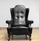 19th Century Black Leather Chippendale Wingback Chair with Claw and Ball Feet 5