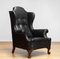 19th Century Black Leather Chippendale Wingback Chair with Claw and Ball Feet 1