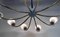 Lámpara de araña Sputnik italiana grande de latón con pantallas de doble cono de vidrio opalino, años 50, Imagen 3