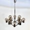 Large Italian Chromed 3d-Grid-Structure Chandelier with 12 Smoked Glass Domes, 1960s, Image 1