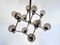 Large Italian Chromed 3d-Grid-Structure Chandelier with 12 Smoked Glass Domes, 1960s, Image 5