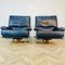 Mid-Century Navy Blue Leather Swivel Chairs, 1970s, Set of 2 2