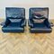 Chaises Pivotantes Mid-Century en Cuir Bleu, 1970s, Set de 2 1