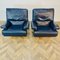 Mid-Century Navy Blue Leather Swivel Chairs, 1970s, Set of 2 1