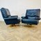 Mid-Century Navy Blue Leather Swivel Chairs, 1970s, Set of 2 5