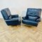 Mid-Century Navy Blue Leather Swivel Chairs, 1970s, Set of 2, Image 6