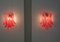 Italienische Vintage Murano Wandlampen mit 10 Roten Lattimo Glasblättern von Mazzega, 1990er, 2er Set 10