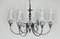 Lámpara de araña neoclásica de seis luces de vidrio y acero cromado de Kaiser Leuchten, años 50, Imagen 5