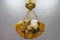 French Art Deco Amber Color Alabaster and Bronze Pendant Light, 1920s, Image 2