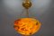 French Art Deco Amber Color Alabaster and Bronze Pendant Light, 1920s 6