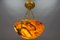 French Art Deco Amber Color Alabaster and Bronze Pendant Light, 1920s 5