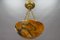 French Art Deco Amber Color Alabaster and Bronze Pendant Light, 1920s, Image 4