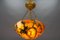 French Art Deco Amber Color Alabaster and Bronze Pendant Light, 1920s 3