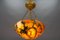 French Art Deco Amber Color Alabaster and Bronze Pendant Light, 1920s, Image 3