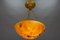 French Art Deco Amber Color Alabaster and Bronze Pendant Light, 1920s, Image 7